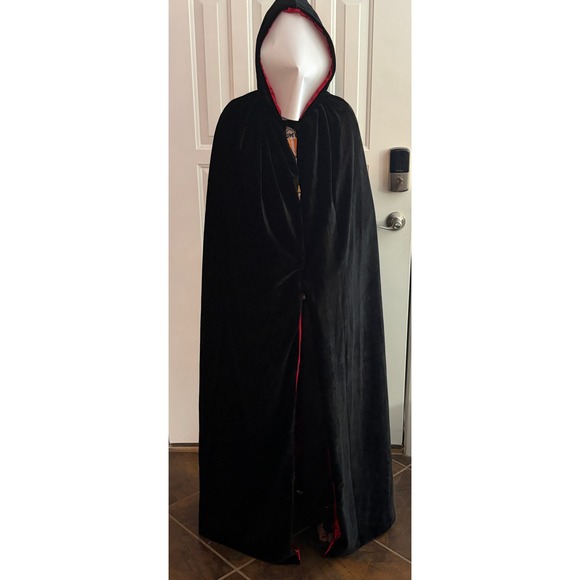 Jackets & Blazers - Reversible Hooded Cloak Black Velvet Red Satin Halloween Costume Cape